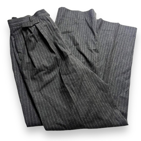 MaxMara Pinstripe Wool Trousers Black Dress Pants Size 12...